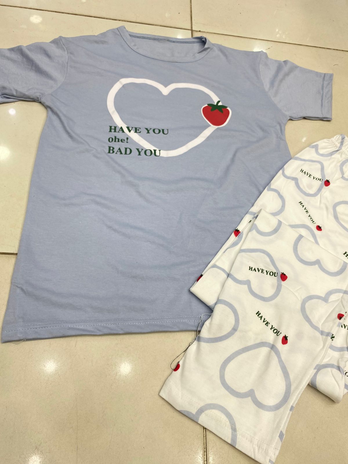 BLUE HEART DESIGN NIGHT DRESS IN COTTON FABRIC - M.H fashion 