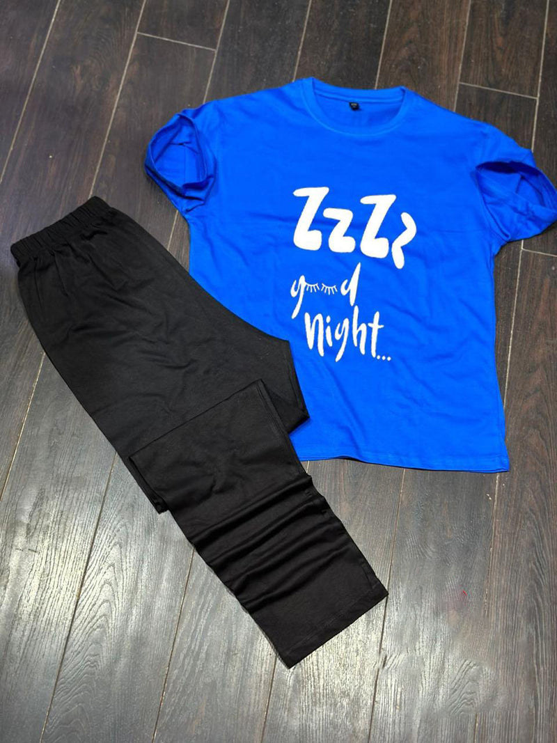 blue t-shirt and black trouser night suit for girls and woman cottan jarsy fabric (M.H  27)