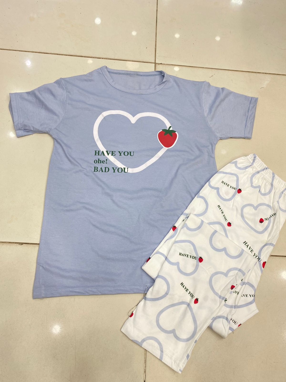 BLUE HEART DESIGN NIGHT DRESS IN COTTON FABRIC - M.H fashion 