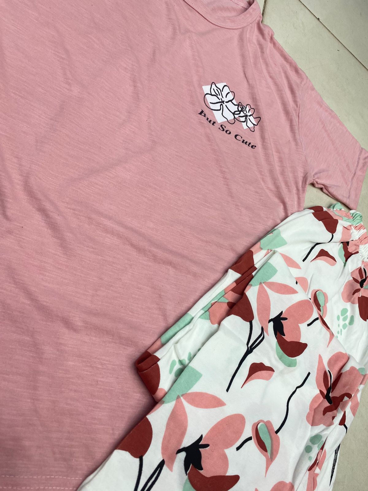 PINK WHITE FLOWER DESIGN NIGHT DRESS IN COTTON FABRIC - M.H fashion 