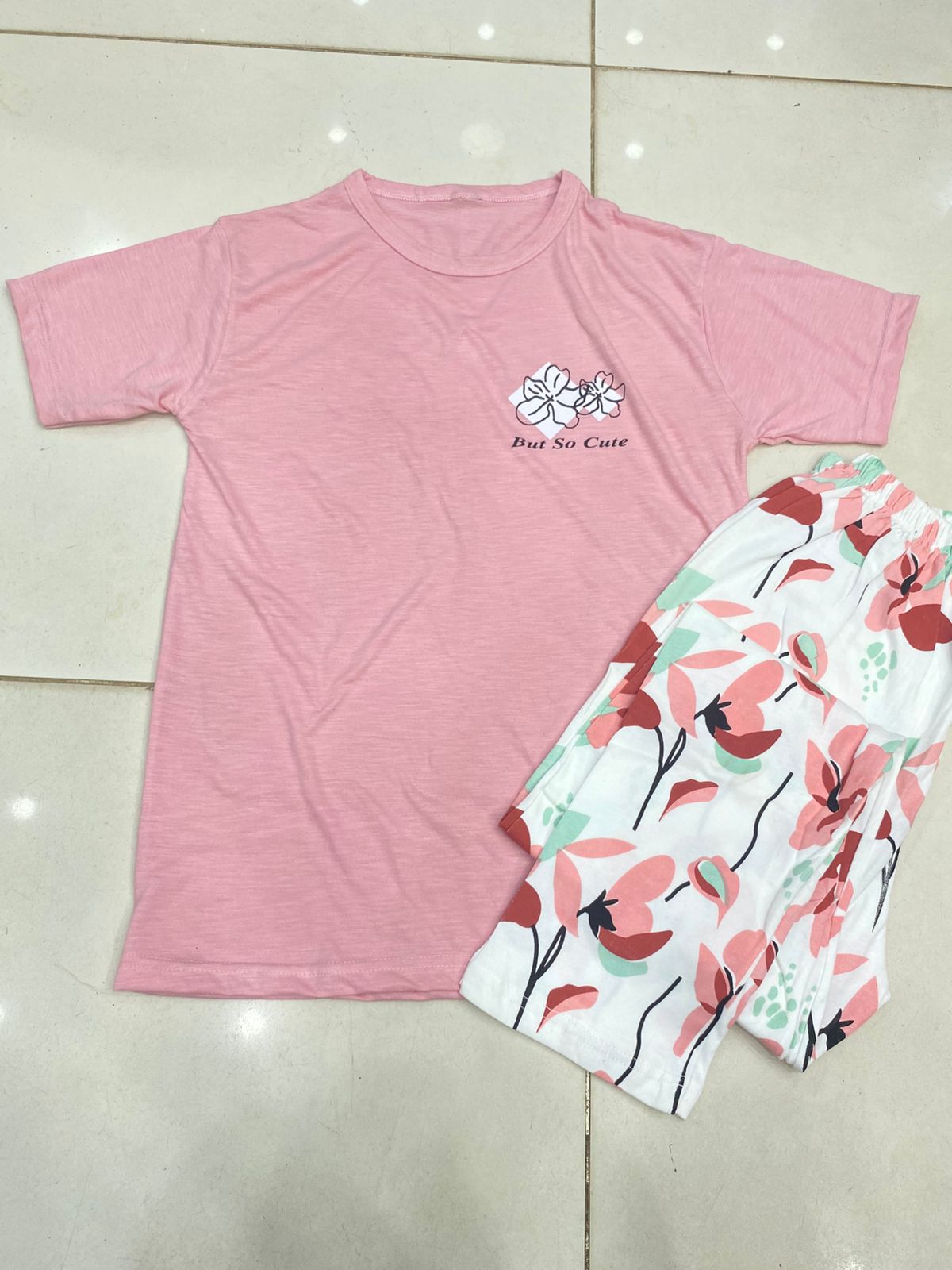 PINK WHITE FLOWER DESIGN NIGHT DRESS IN COTTON FABRIC - M.H fashion 