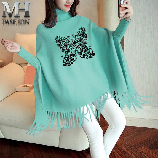 stylish green printed poncho for woman and girls  (M.H 504) (Copy)
