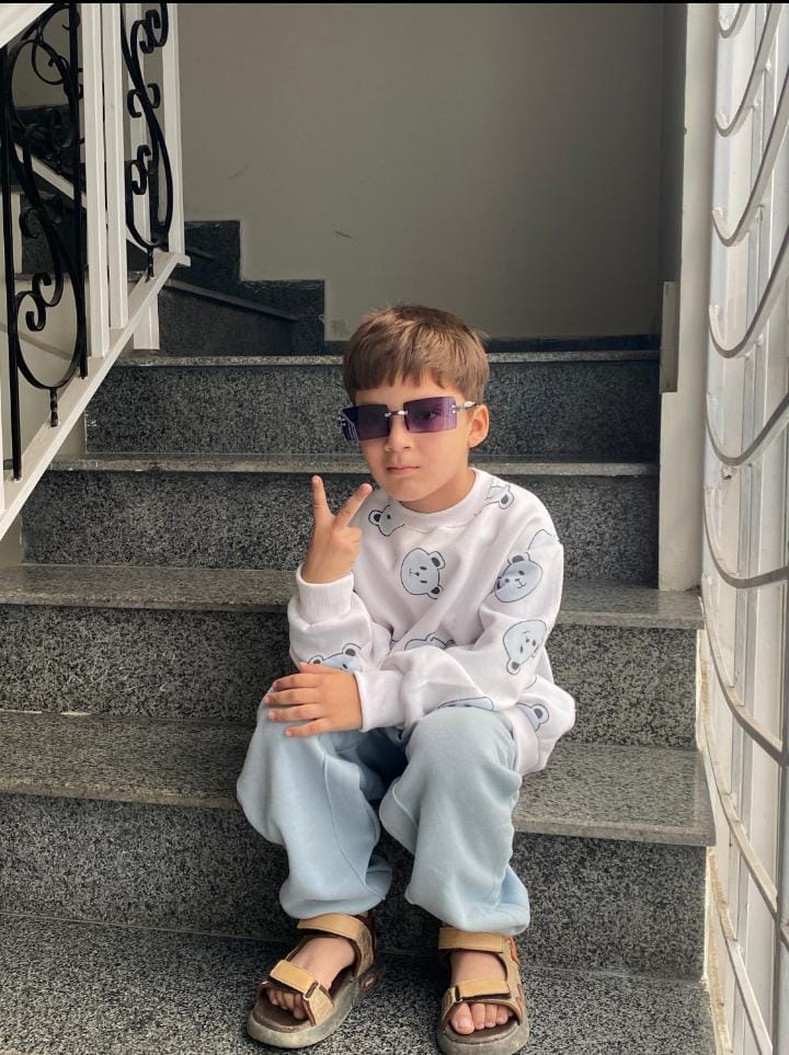 grey bear printed  kids suit for winter - M.H fashion 