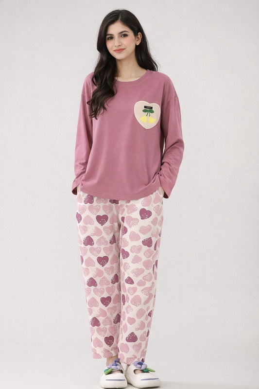 pink heart design night suit premium fabric for girls and woman - M.H fashion 