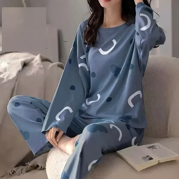 blue  pattern design night suit premium fabric for girls and woman - M.H fashion 