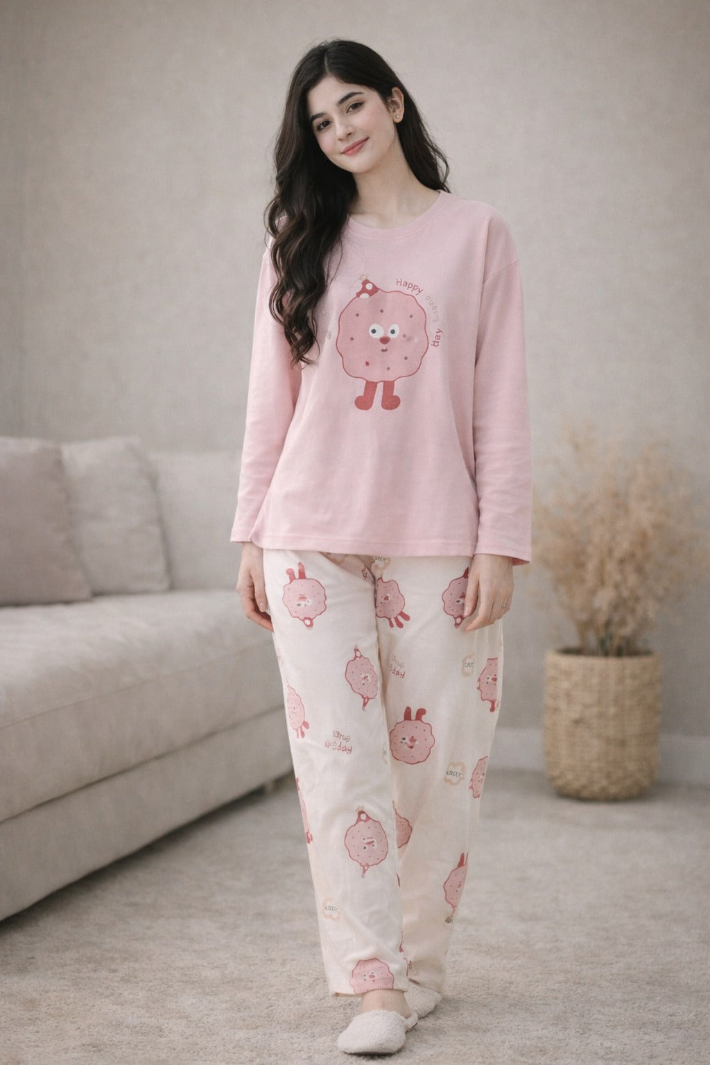pink donut  design night suit premium fabric for girls and woman - M.H fashion 