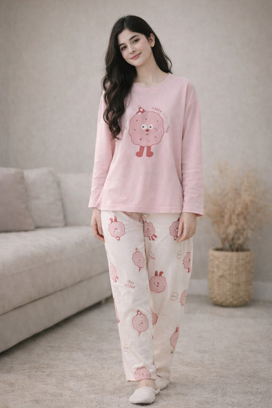 pink donut  design night suit premium fabric for girls and woman - M.H fashion 
