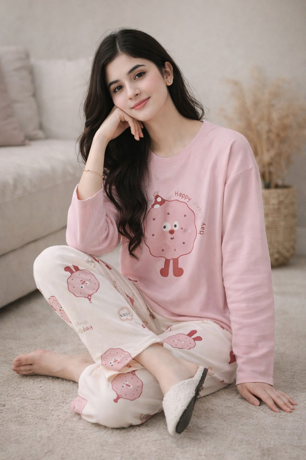 pink donut  design night suit premium fabric for girls and woman - M.H fashion 