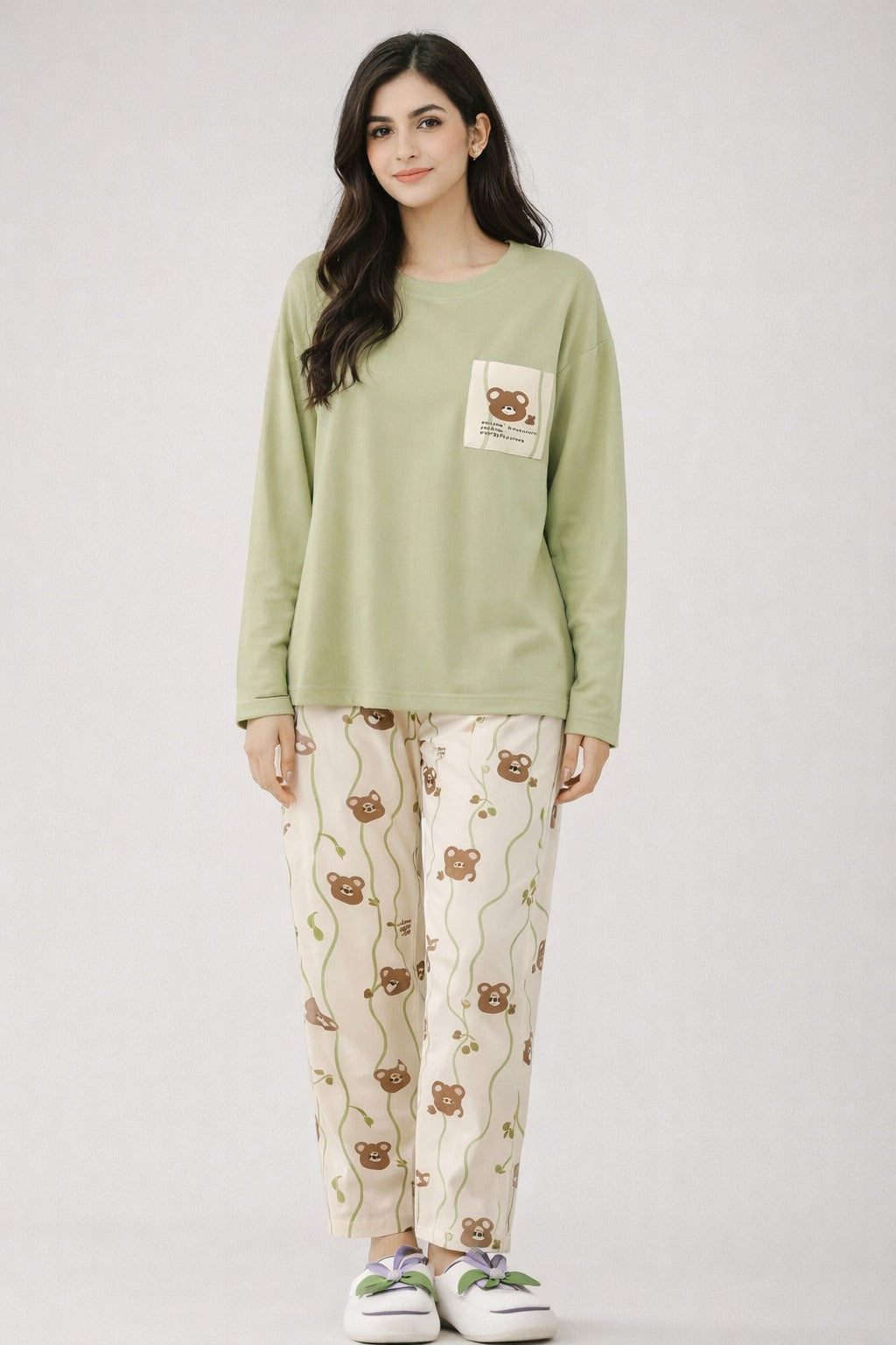 green bear design night suit premium fabric for girls and woman - M.H fashion 