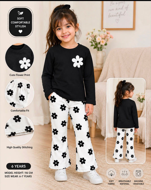 summer night suits for girls black flower  printed