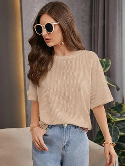 cream Oversized Waffle Knit t shirt  For girls and woman (MH 236)