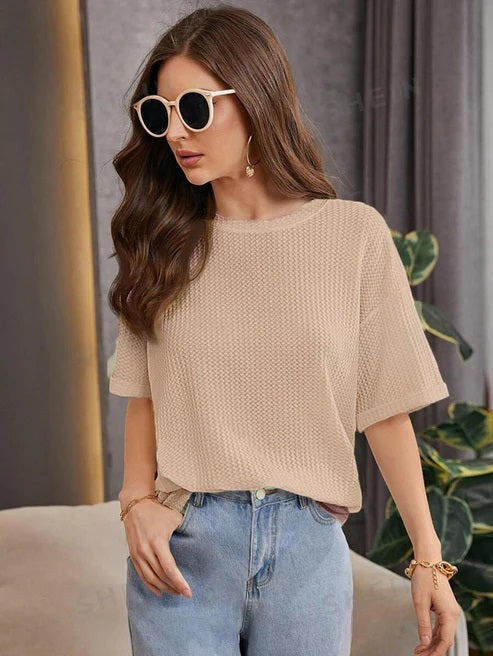 cream Oversized Waffle Knit t shirt  For girls and woman (MH 236)