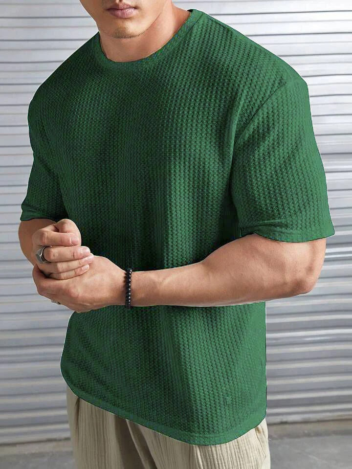 dark green Oversized Waffle Knit t shirt - M.H fashion 