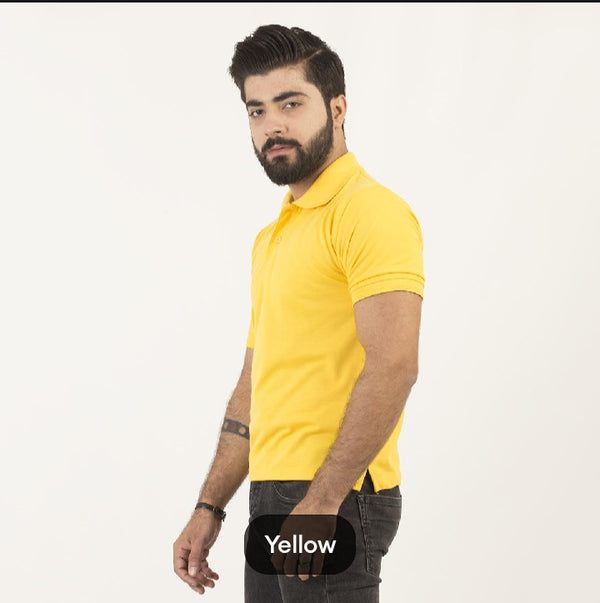 YELLOW HALF-SLEEVES POLO T-SHIRT IN COTTON PK FABRIC FOR MENS AND BOYS (MH : 51)