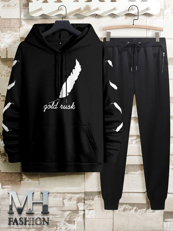 GOLD RUSH LEAVE printed  tracksuit hoodie and trouser for man and boys (M.H 513)