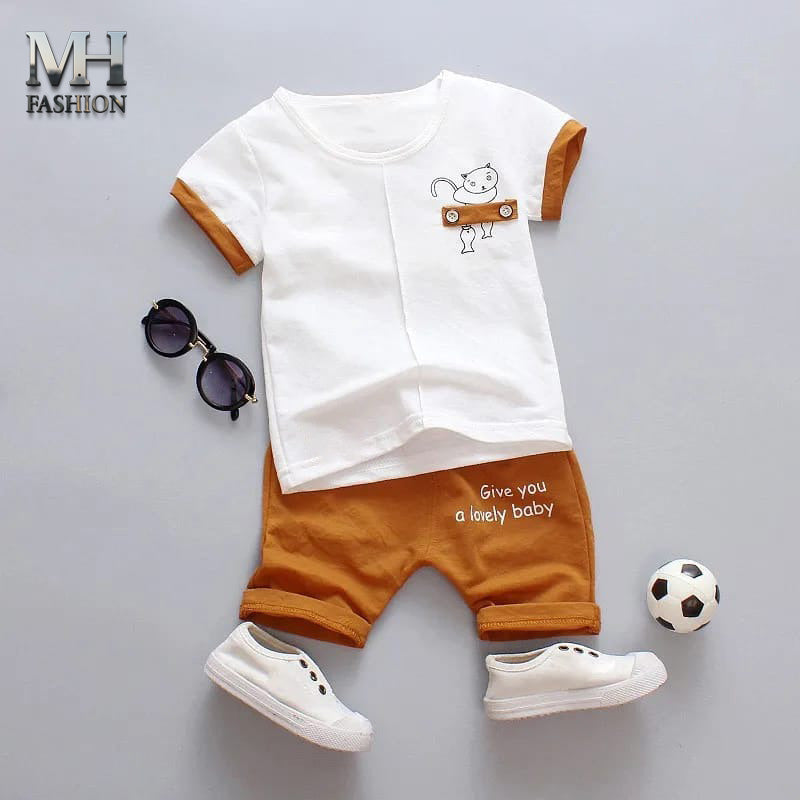 kids short tracksuit in cat printed t-shirt and short trouser for kids and boys (MH )