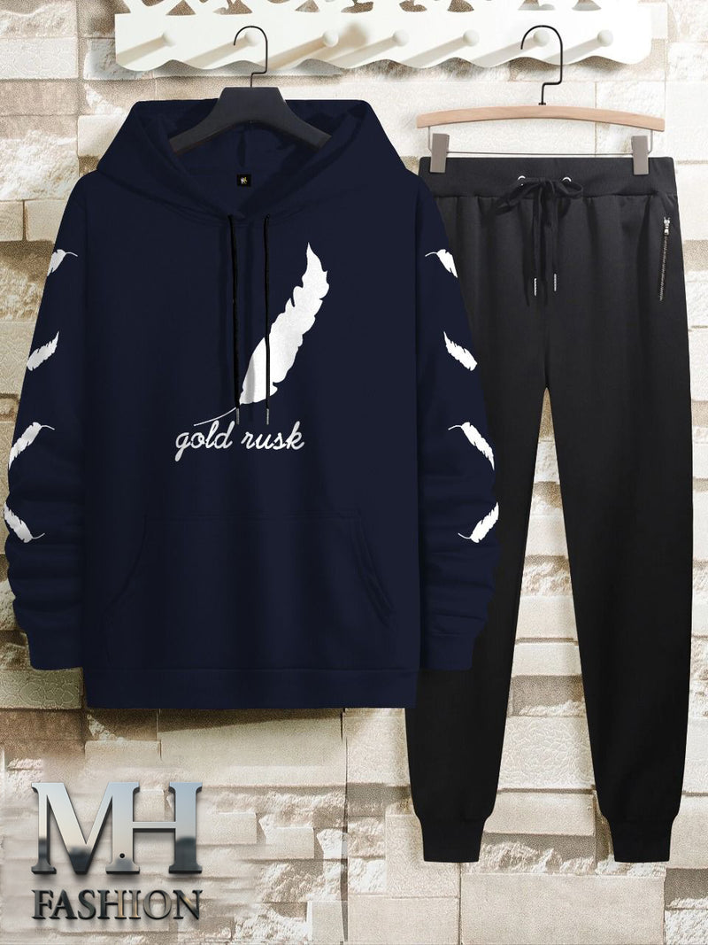 GOLD RUSH LEAVE printed  tracksuit hoodie and trouser for man and boys (M.H 513)