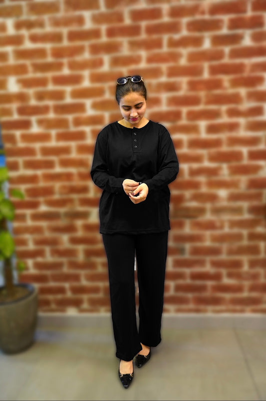 plain v neck button collar style night suit in soft cotton fabric - M.H fashion 