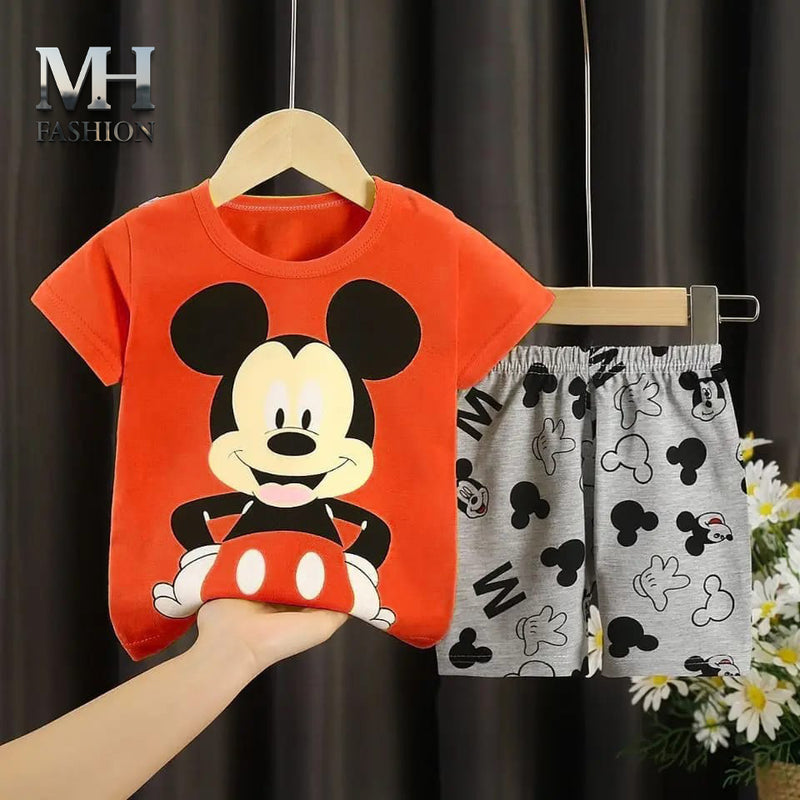 kids short tracksuit in mickymouse printed t-shirt and short trouser for kids and boys (MH )