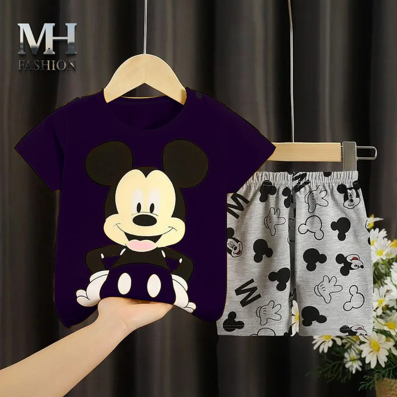 kids short tracksuit in mickymouse printed t-shirt and short trouser for kids and boys (MH )