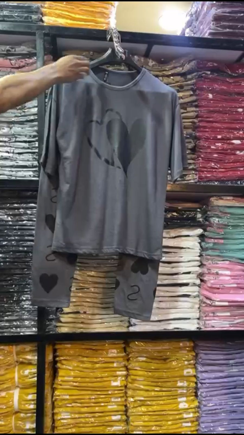 DARK GREY HEART DESIGN NIGHT DRESS IN COTTON FABRIC FOR WOMENS AND GIRLS ( MH 000)