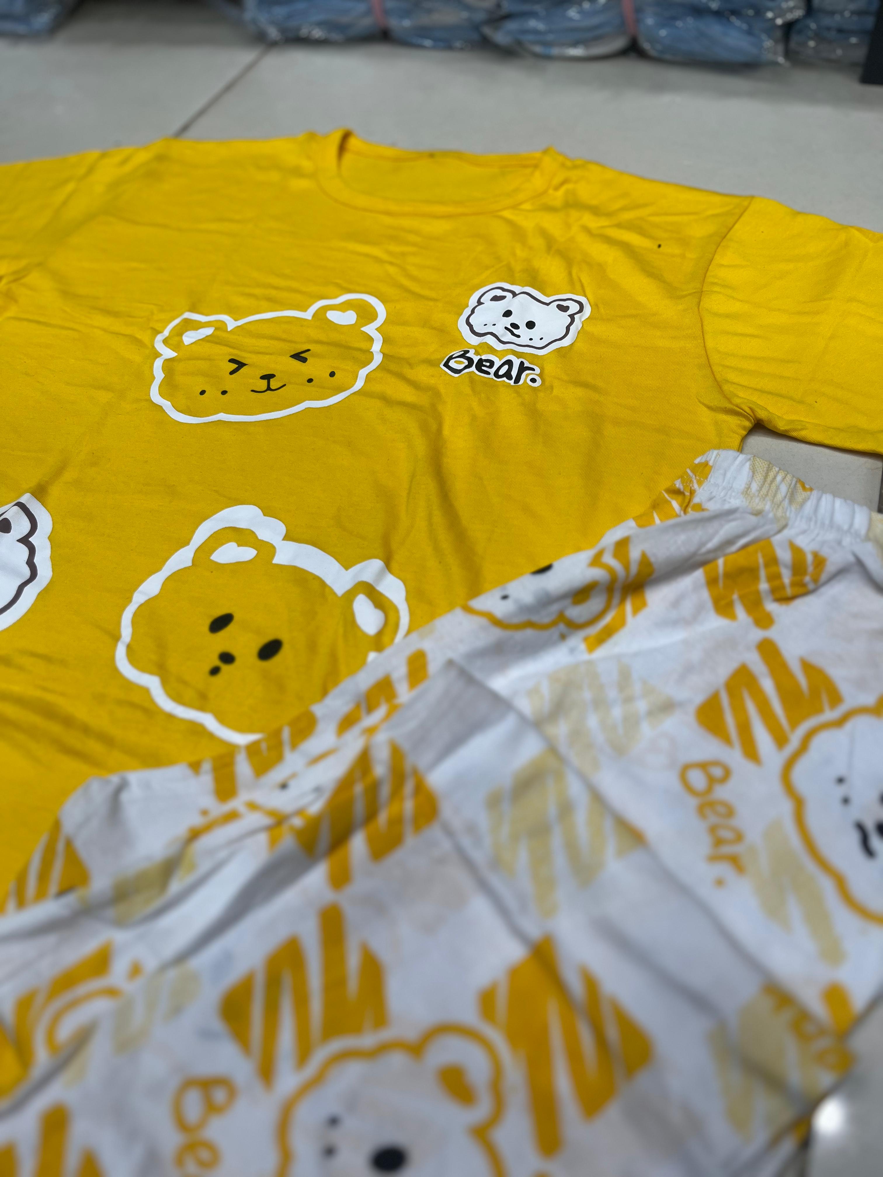 Yellow 3 bear  design night suit premium fabric for girls and woman - M.H fashion 