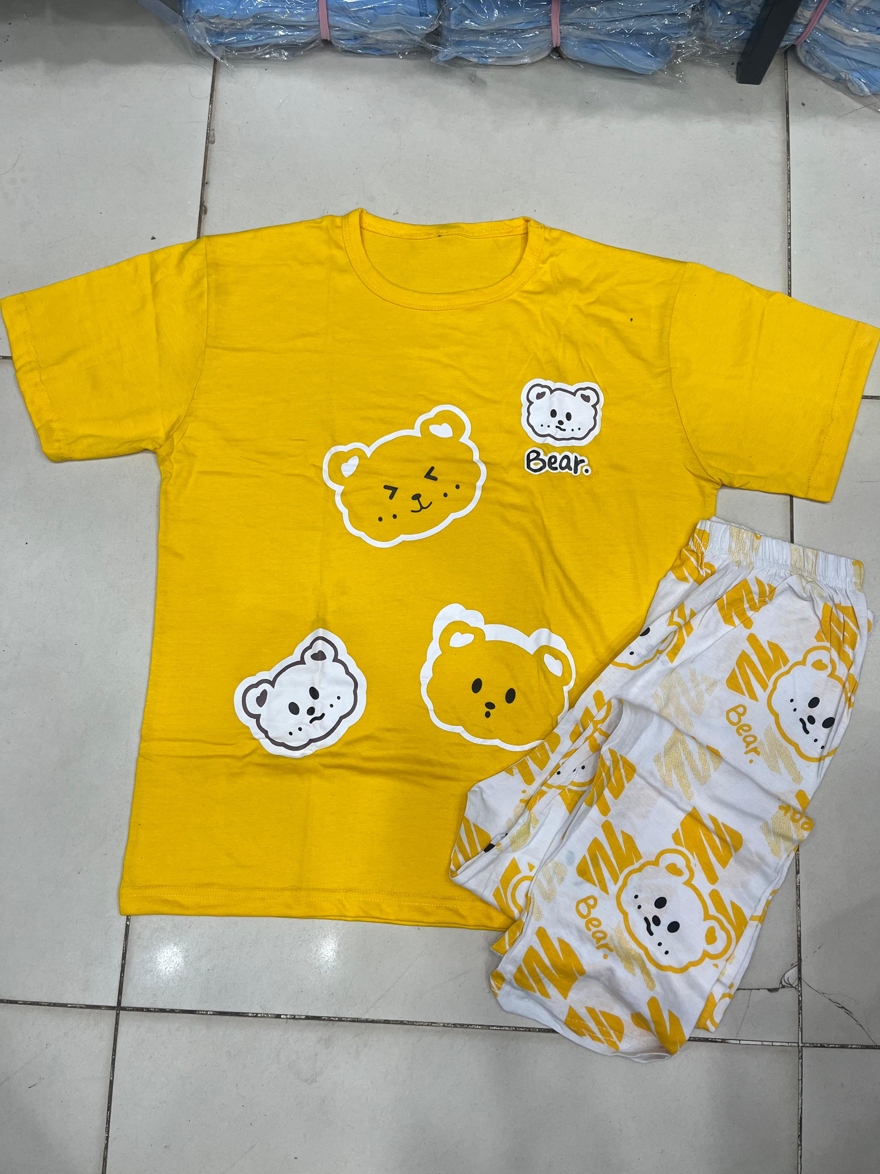 Yellow 3 bear  design night suit premium fabric for girls and woman - M.H fashion 