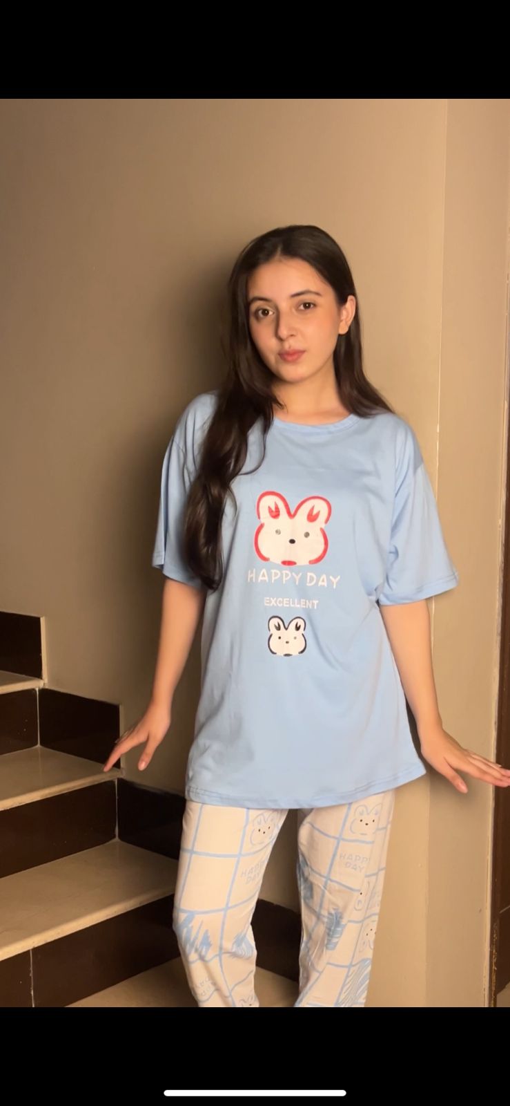 BLUE RABBIT DESIGN NIGHT DRESS IN COTTON FABRIC - M.H fashion 