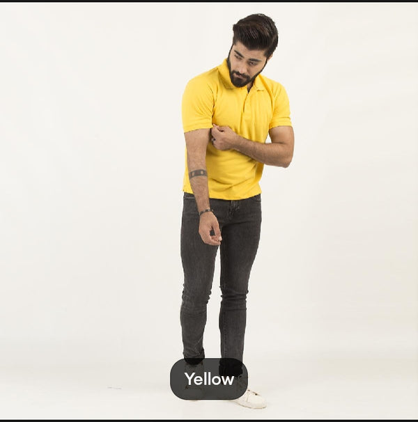 YELLOW HALF-SLEEVES POLO T-SHIRT IN COTTON PK FABRIC FOR MENS AND BOYS (MH : 51)