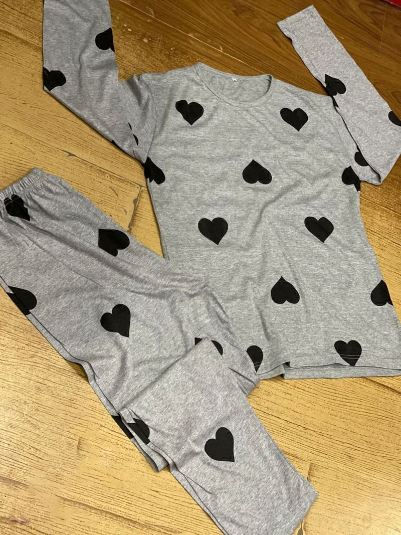 Grey heart printed design night suit premium fabric for girls and woman