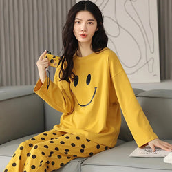 yellow smile  printed design night suit cotton jarsy fabric for girls and woman