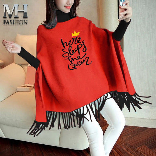 stylish red printed poncho for woman and girls  (M.H 504) (Copy)