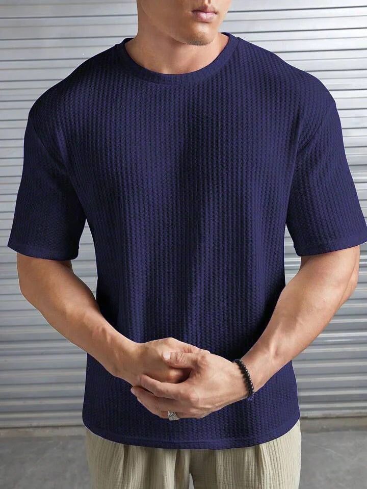 neavy blue color Oversized Waffle Knit t shirt - M.H fashion 