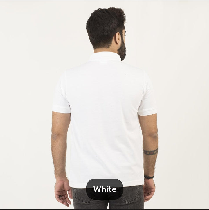 WHITE PLAIN HALF-SLEEVES POLO T-SHIRT IN COTTON PK FABRIC FOR MENS AND BOYS (MH : 52)