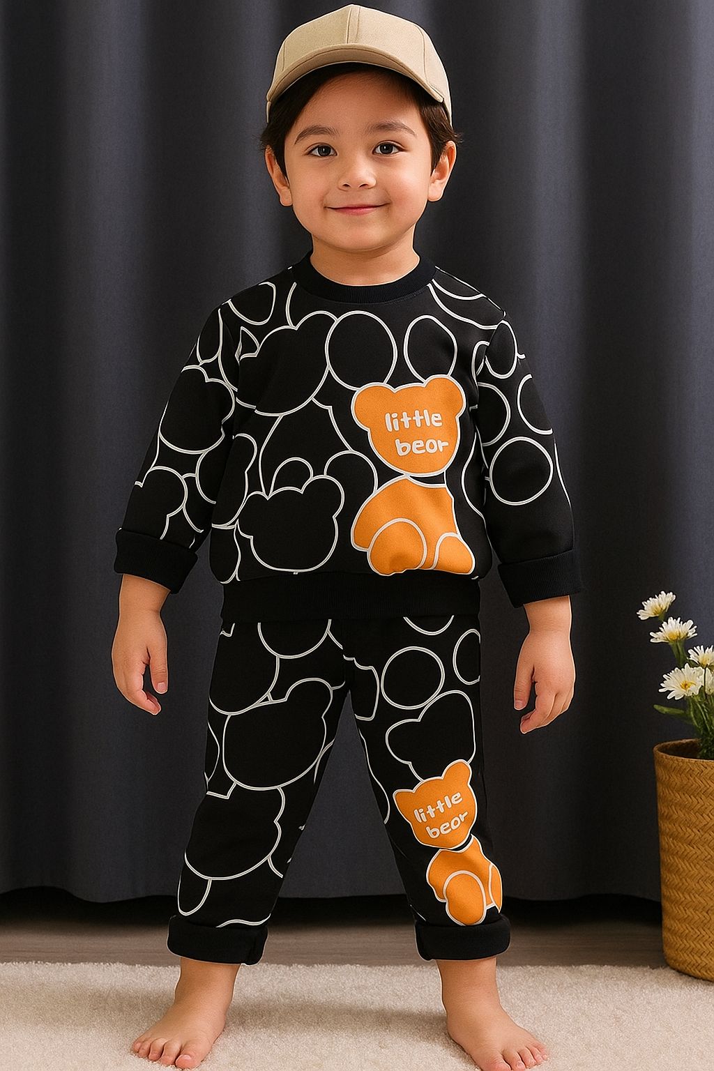 black bears printed  kids suit for winter