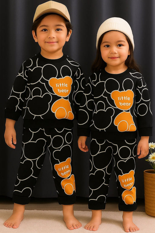 black bears printed  kids suit for winter