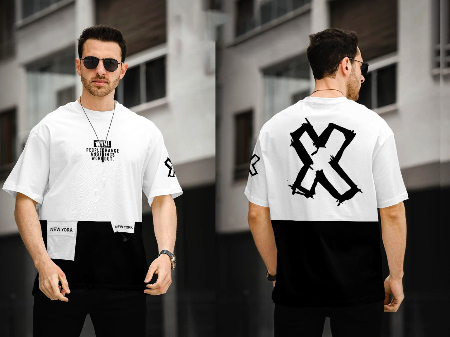 2 panel X printed drop shoulder T-shirt  cotton jersey for mans and boys (MH : 74)