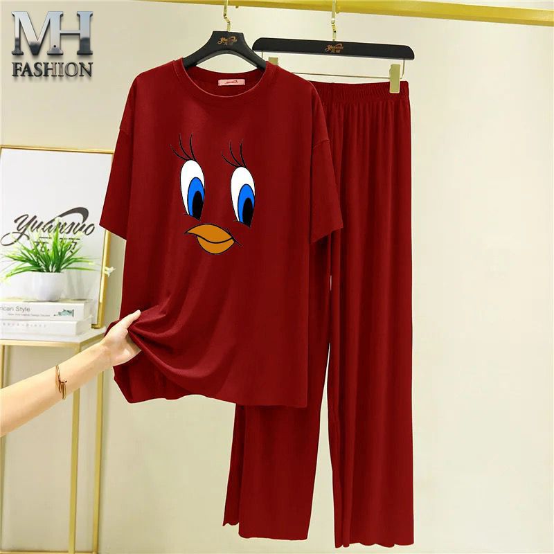 maroon flapper style  pajama  night suit for girls and woman cottan jarsy fabric (M.H 1 )