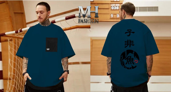 CHINESE TEXT PRINTED DROP SHOULDER T-SHIRT IN COTTON JERSY FABRIC FOR MEN AND BOYS ( MH ) (Copy)
