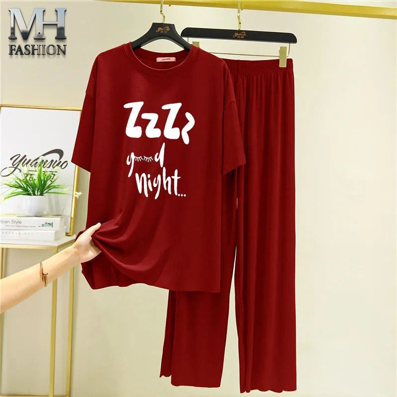 maroon flapper style  pajama  night suit for girls and woman cottan jarsy fabric (M.H 1 )