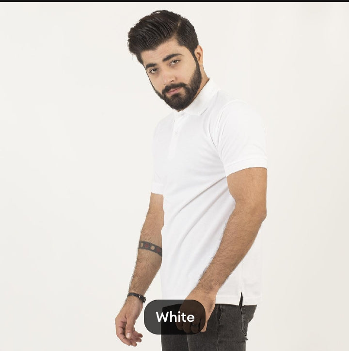 WHITE PLAIN HALF-SLEEVES POLO T-SHIRT IN COTTON PK FABRIC FOR MENS AND BOYS (MH : 52)