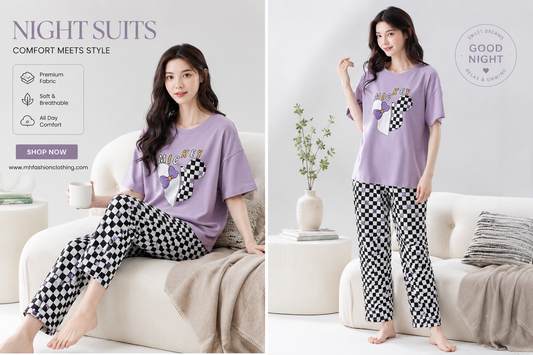 purple mickey printed night suit premium fabric for girl - M.H fashion 