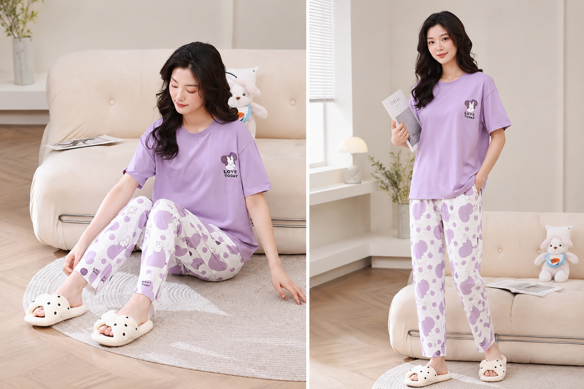 purple love printed night suit premium fabric for girl