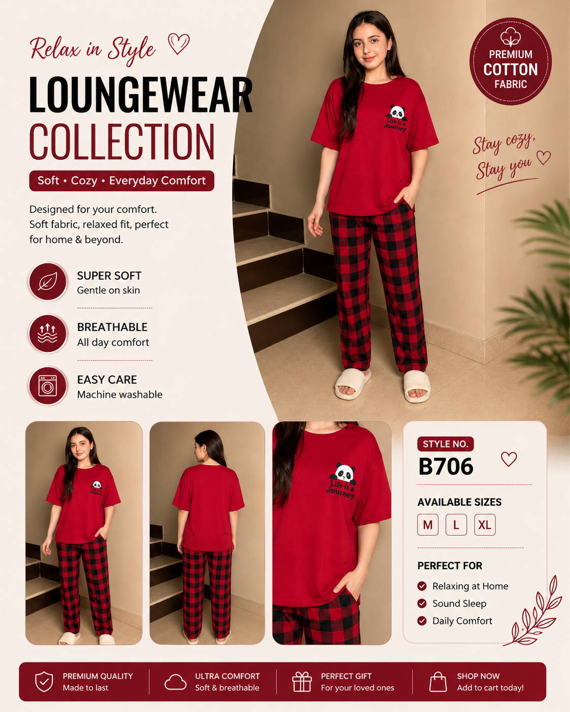 red panda night suit premium fabric for girls and woman - M.H fashion 