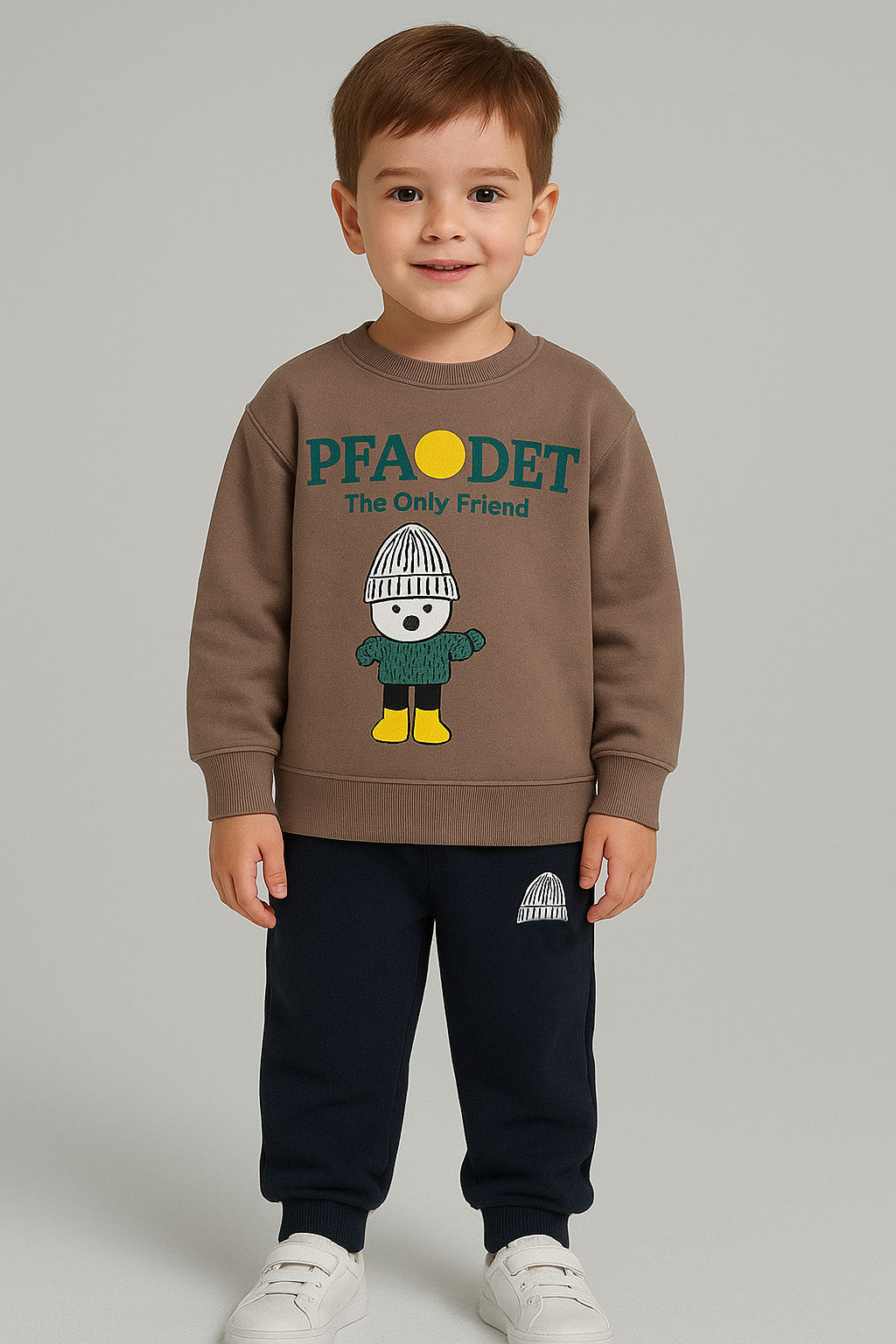 green bear  printed  kids suit for winter