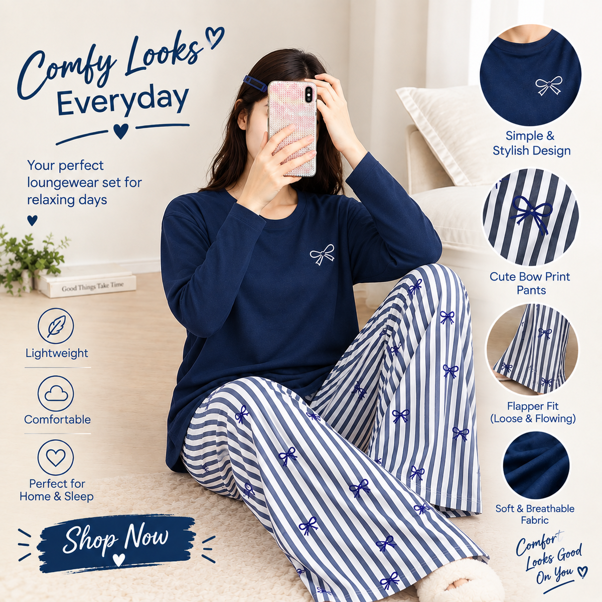 blue lining  printed trouser  night suit premium fabric for girl
