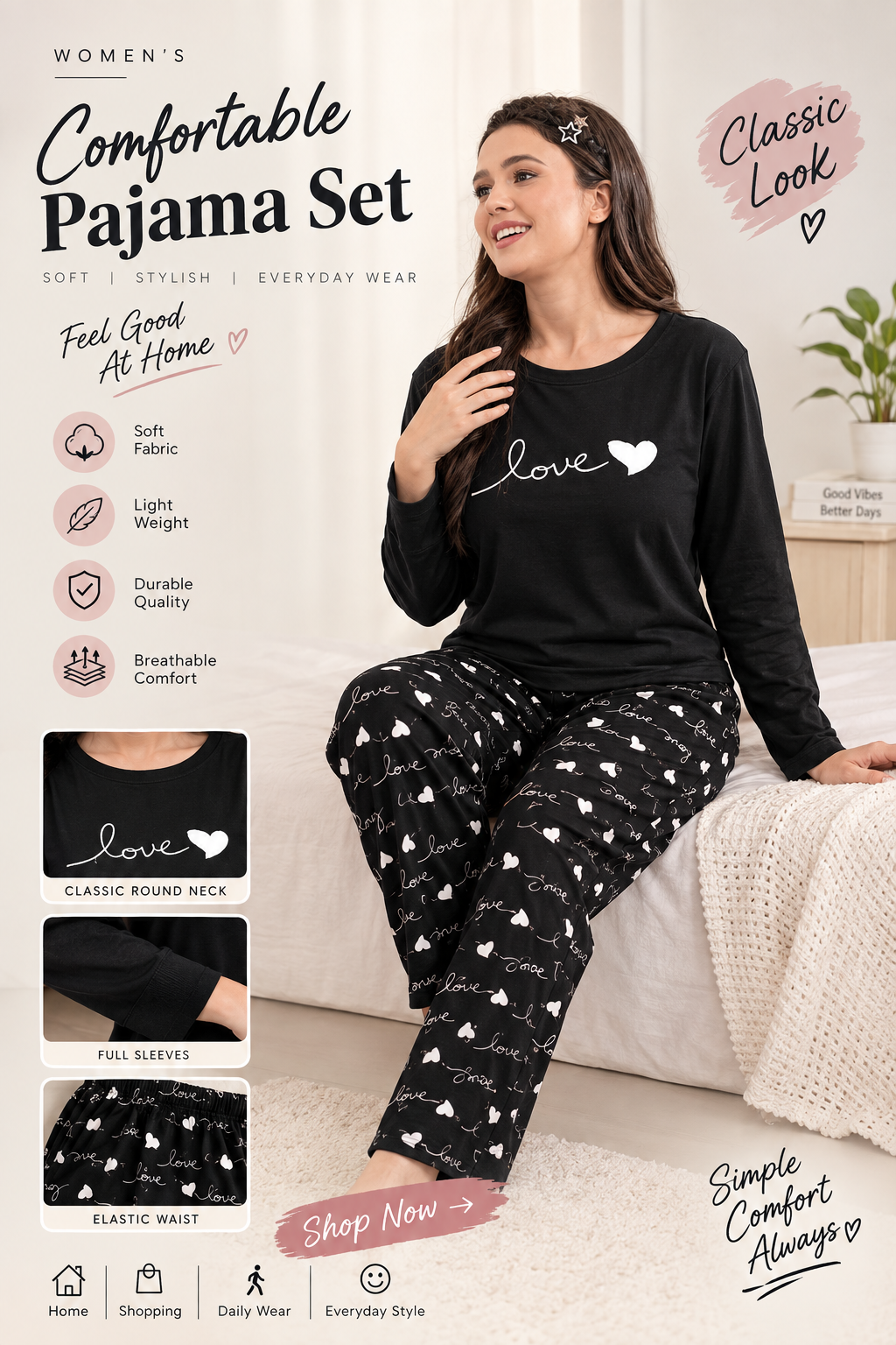 black love and love printed night suit cotton jarsy fabric