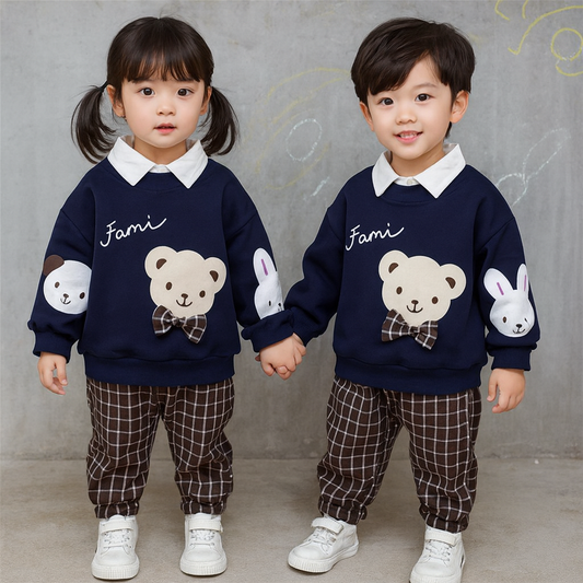 blue panda  printed  kids suit for winter