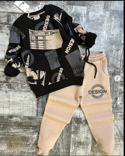 black cream design printed style kids suit for winter - M.H fashion 