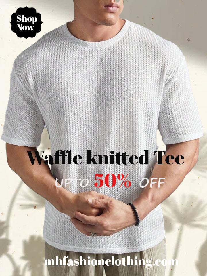 White Oversized Waffle Knit t shirt - M.H fashion 